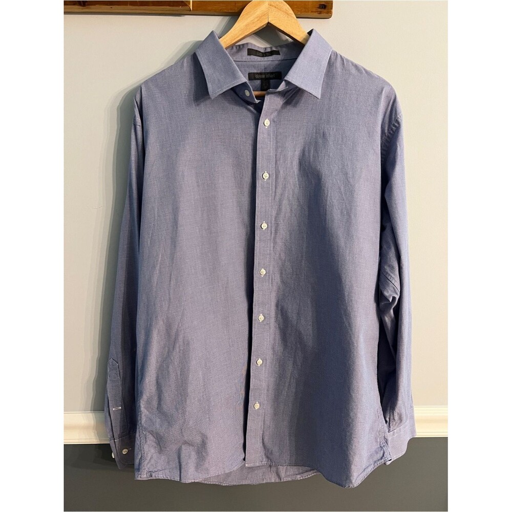 Nordstrom Rack Blue Micro Check Dress Shirt Trim Fit Button Front Career Office